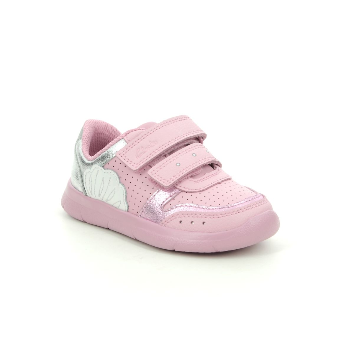Clarks Ath Shell T Pink Leather Kids Toddler Girls Trainers 588096F In Size 6 In Plain Pink Leather F Width Fitting Regular Fit For kids
