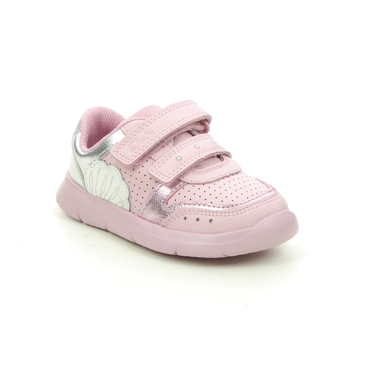 Clarks Ath Shell T Pink Leather Kids Toddler Girls Trainers 588097G In Size 6 In Plain Pink Leather G Width Fitting For kids