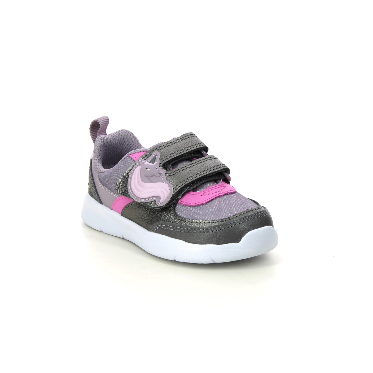Clarks Ath Shimmer T Purple multi Kids toddler girls trainers 7645-86F in a Plain Leather and Textile in Size 4.5