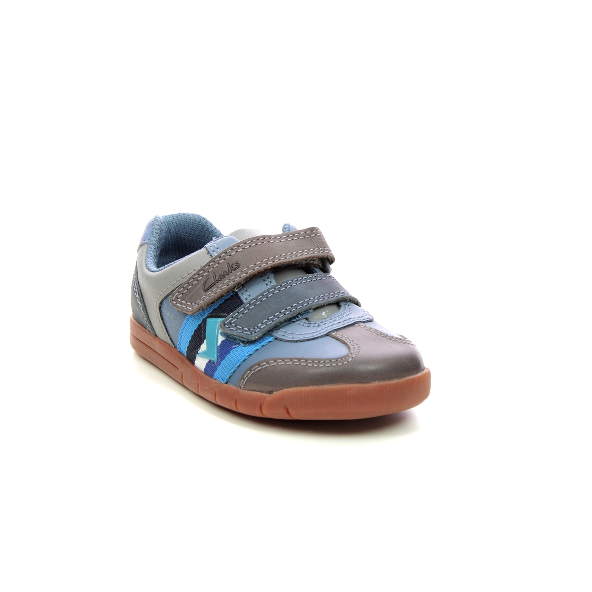 Clarks Den Stripe T Blue Grey Kids Boys Toddler Shoes 7011-26F in a Plain Leather in Size 6.5