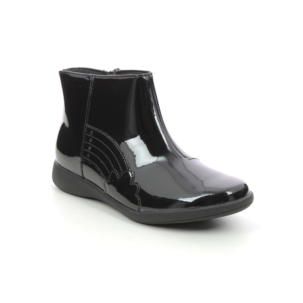 Clarks Etch Glow K Black Patent Kids Girls Boots 628486F In Size 1.5 In Plain Black Patent F Width Fitting Regular Fit For kids