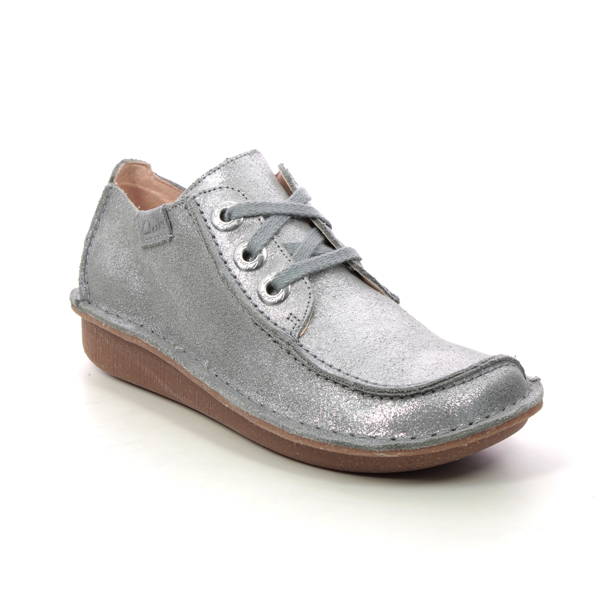 Clarks Funny Dream Silver Glitz Womens Lacing Shoes 694584D In Size 7 In Plain Silver Glitz