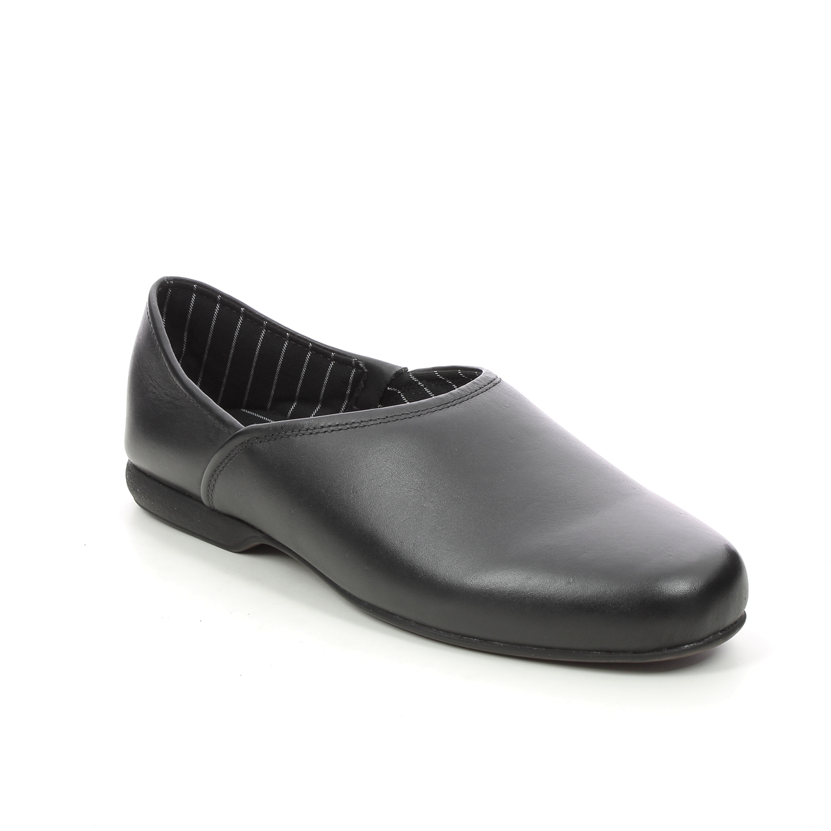 Clarks Harston Elite Black Leather Mens Slippers 447207G In Size 12 In Plain Black Leather G Width Fitting