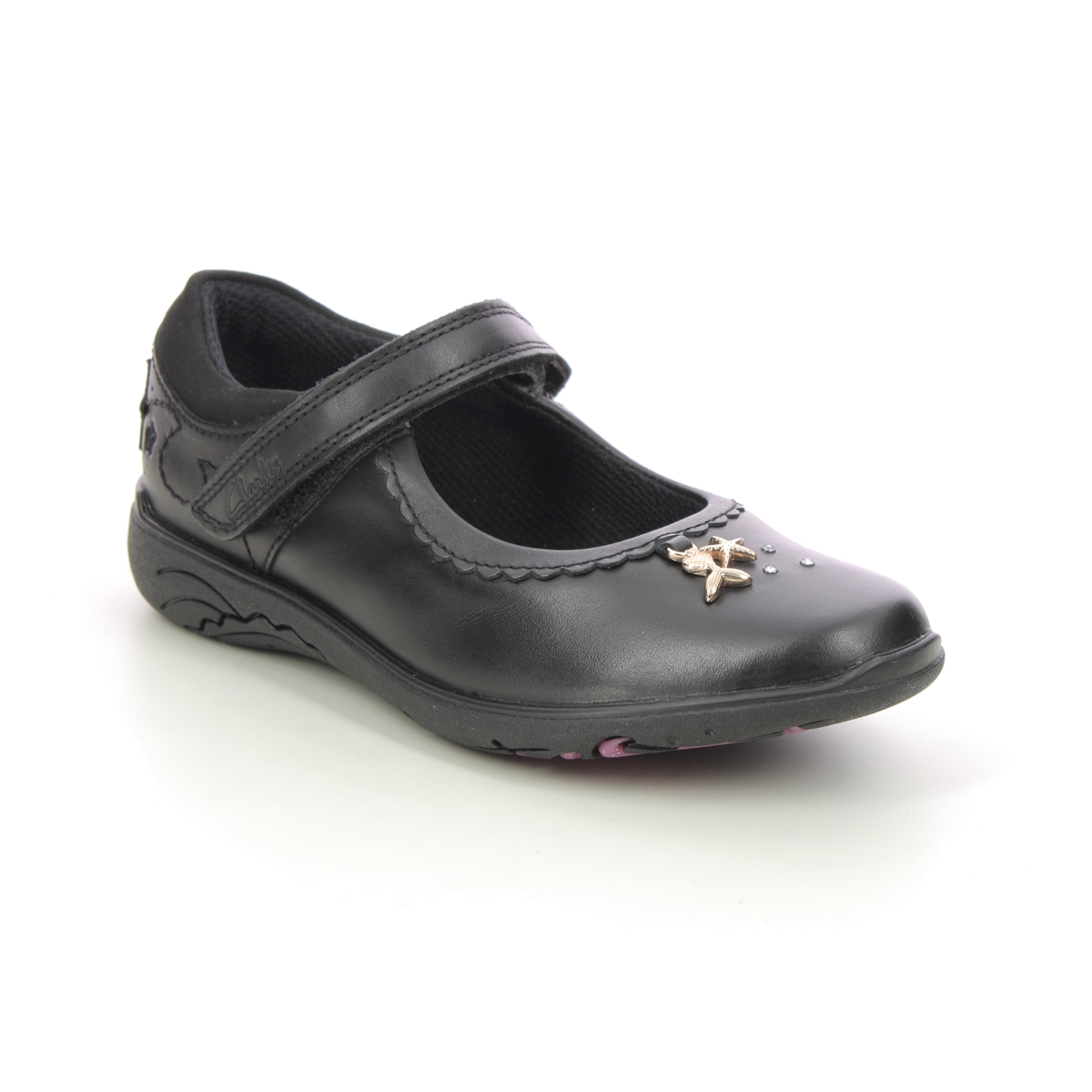 Clarks Relda Sea K Mary Jane Black leather Kids girls school shoes 7224-05E in a Plain Leather in Size 2