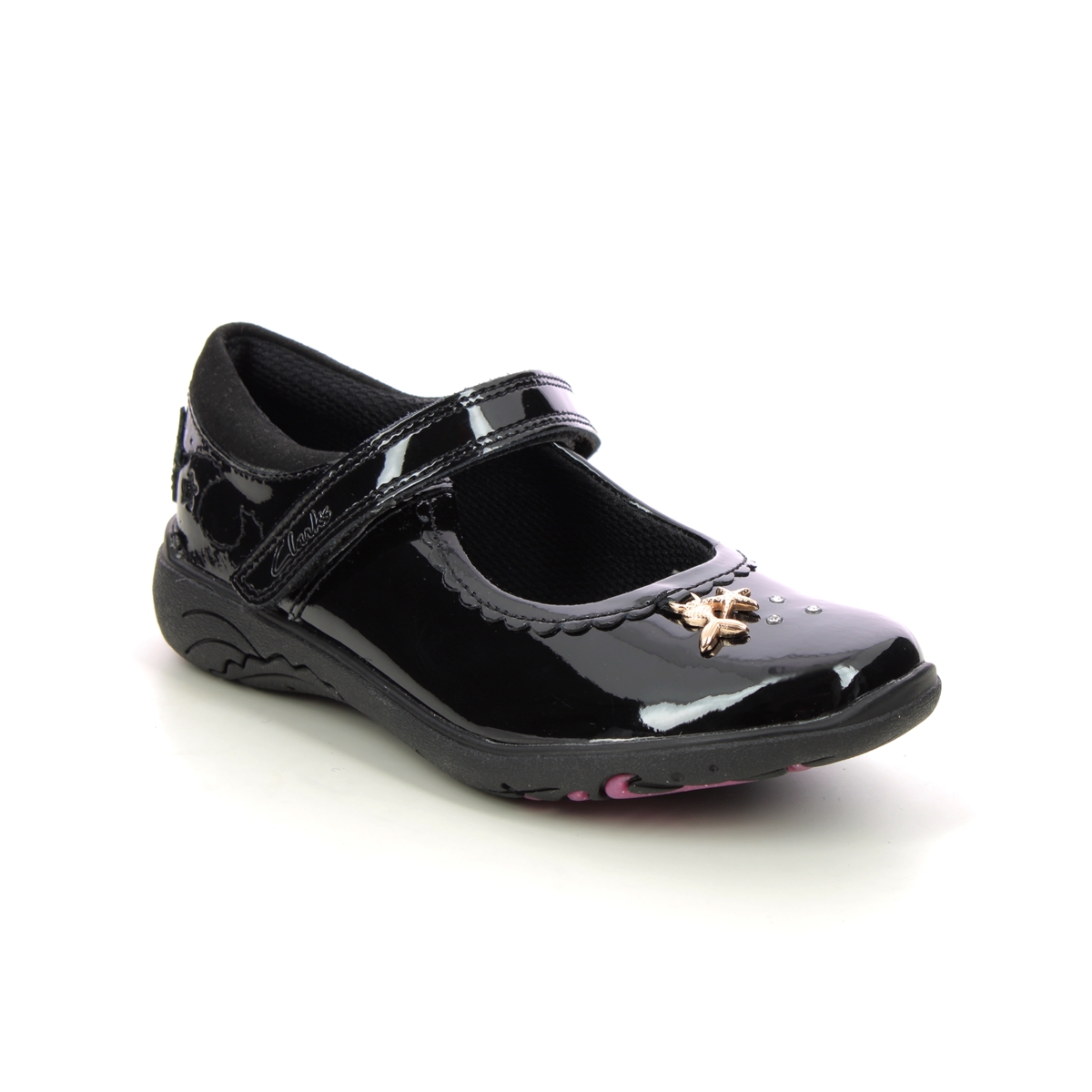 Clarks Relda Sea K Mary Jane Black Patent Kids Girls School Shoes 722415E In Size 1 In Plain Black Patent E Width Fitting Narrow Fit For School For ki