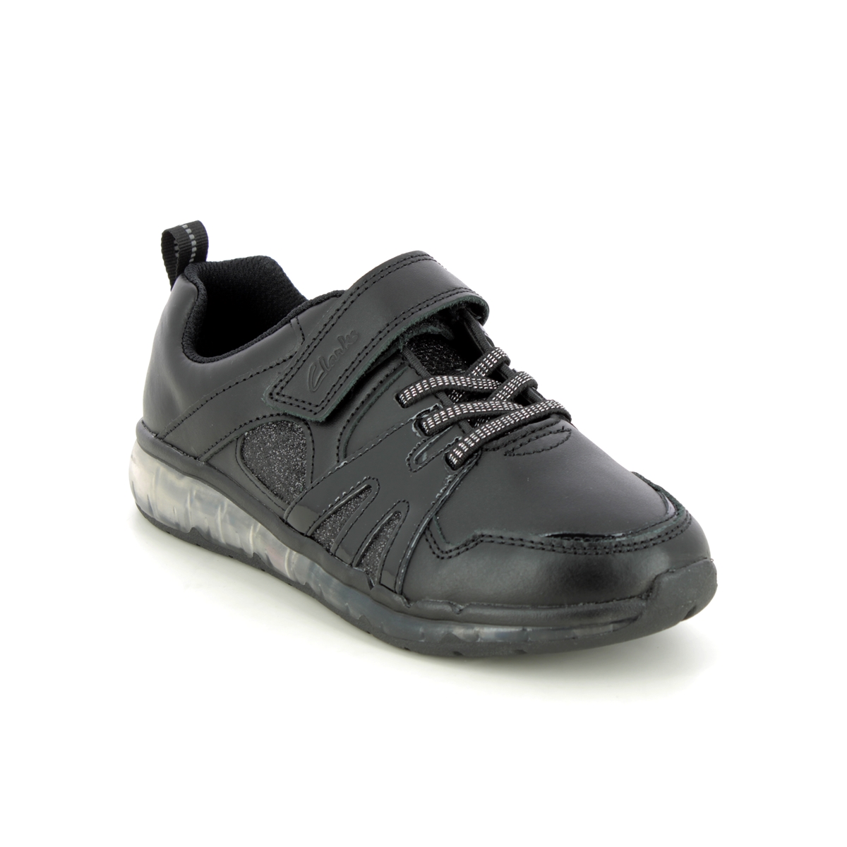 Clarks Spark Glow O Black Leather Kids Girls School Shoes 686636F In Size 1.5 In Plain Black Leather F Width Fitting Regular Fit For School For kids