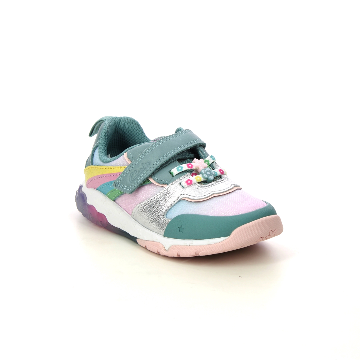 Clarks Tidal Star T Aqua Kids toddler girls trainers 7606-26F in a Plain Leather and Textile in Size 5
