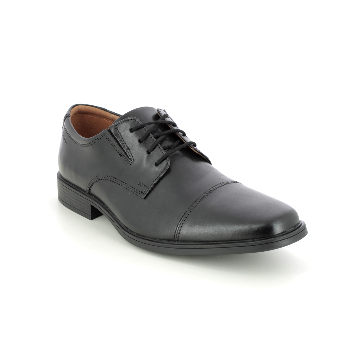 Clarks Tilden Cap Black Leather Mens Formal Shoes 103097G In Size 11 In Plain Black Leather G Width Fitting