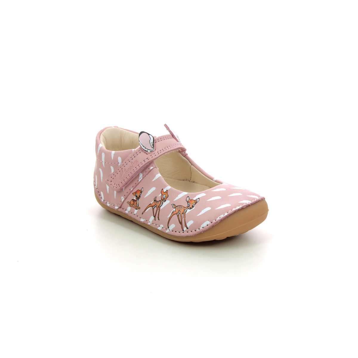 Clarks Tiny Deer T Pink Leather Kids girls first and baby shoes 6142-17G in a Plain Leather in Size 4.5