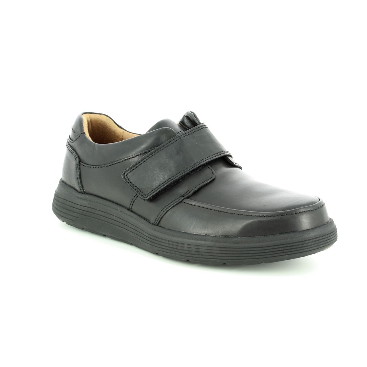Clarks Un Abode Strap Black Leather Mens Comfort Shoes 3698-68H In Size 8.5 In Plain Black Leather H Width Fitting Extra Wide