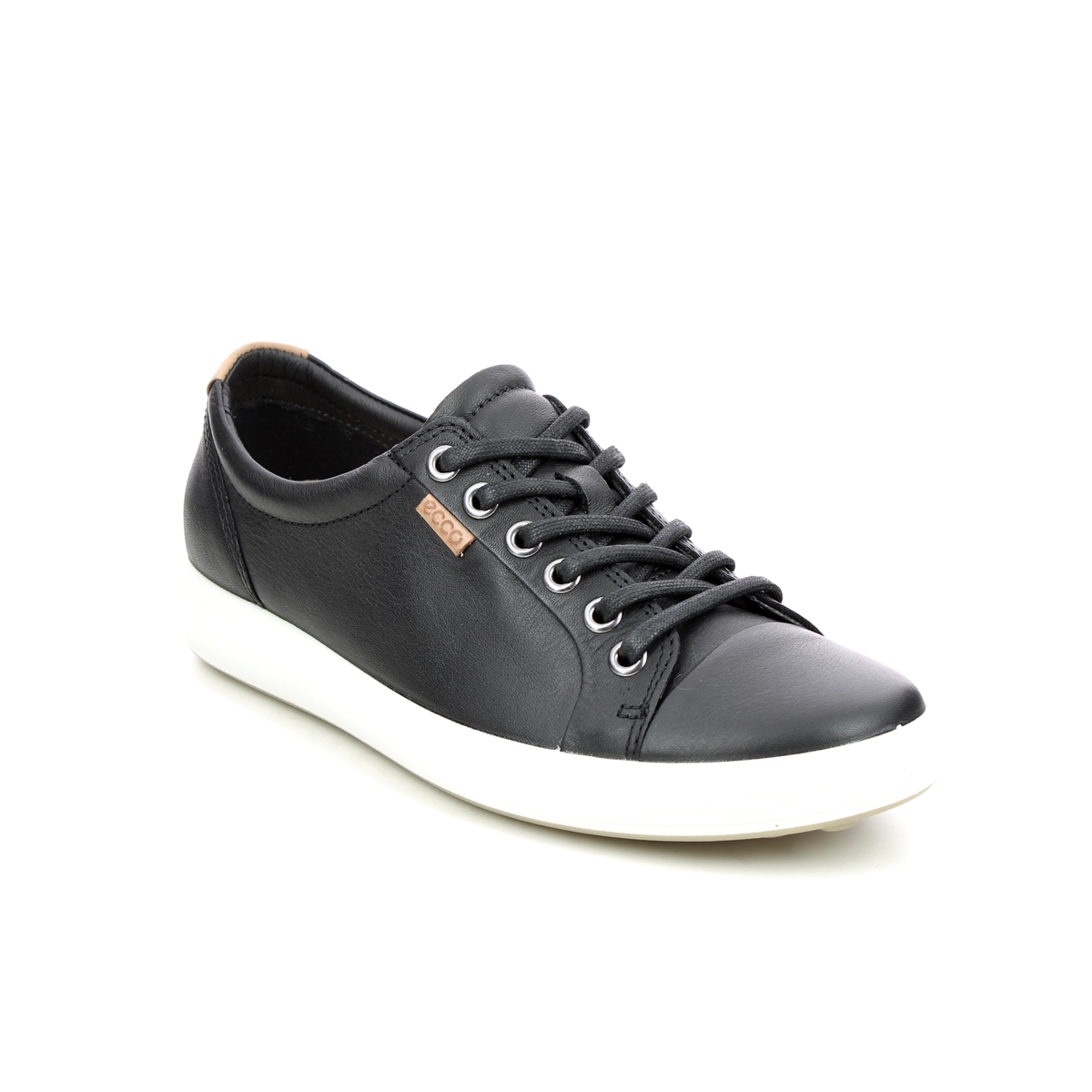 Ecco Soft 7 Lace Black Leather Womens Trainers 430003-01001 In Size 40 In Plain Black Leather