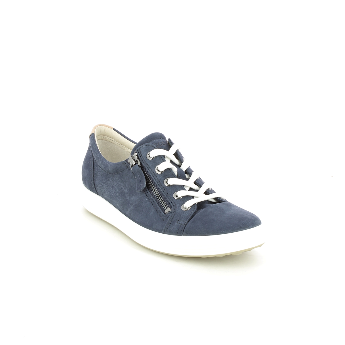 Ecco Soft 7 Lace Zip Navy Nubuck Womens Trainers 430853-02303 In Size 40 In Plain Navy Nubuck
