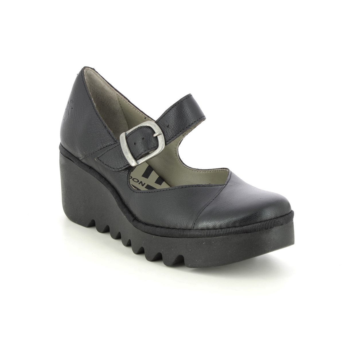 Fly London Baxe  Blu Lmj Black Leather Womens Wedge Shoes P501428-000 in a Plain Leather in Size 38