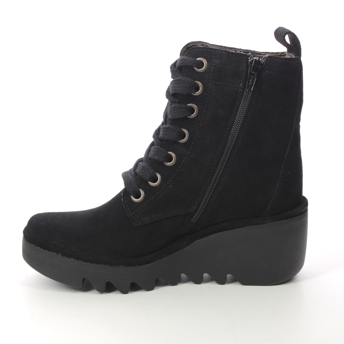 Fly London Biaz   Blu Lace Black Suede Womens Wedge Boots P501329 In Size 41 In Plain Black Suede