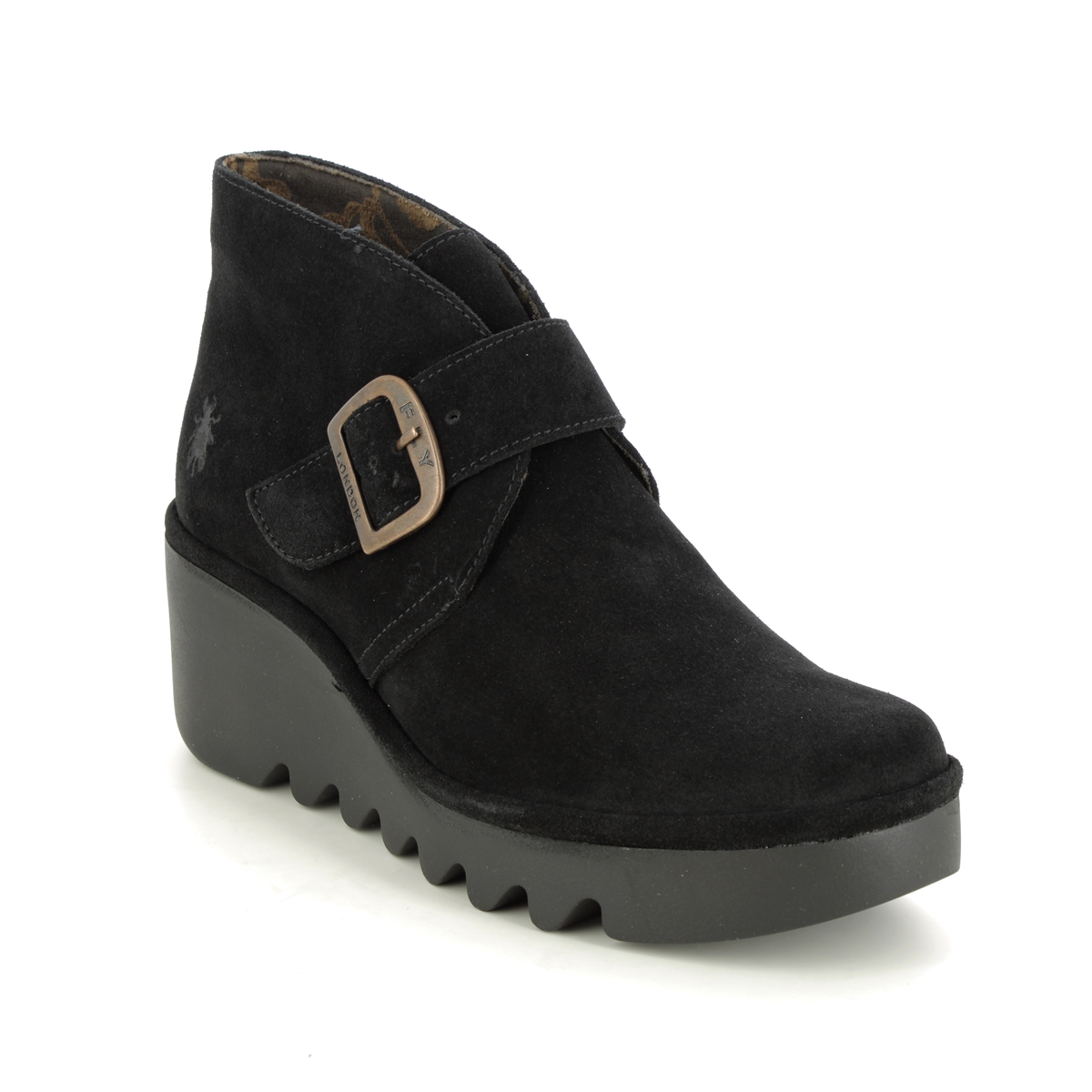 Fly London Birt   Blu Black Suede Womens Wedge Boots P501397 In Size 41 In Plain Black Suede