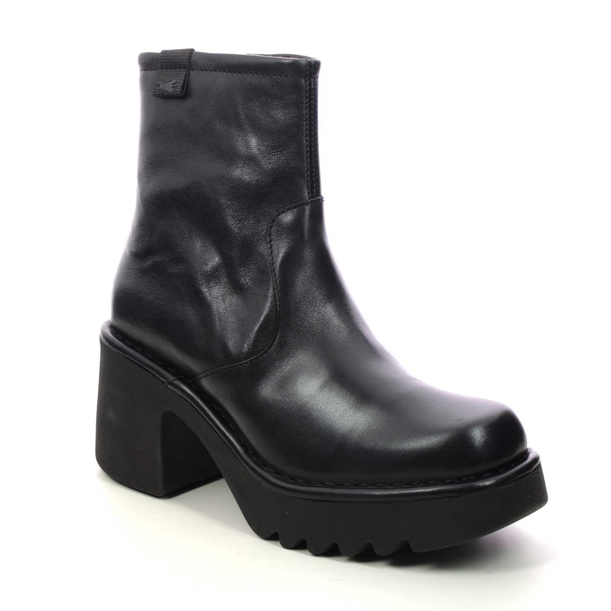 Fly London Moge Milverton Black Leather Womens Heeled Boots P701250 In Size 40 In Plain Black Leather