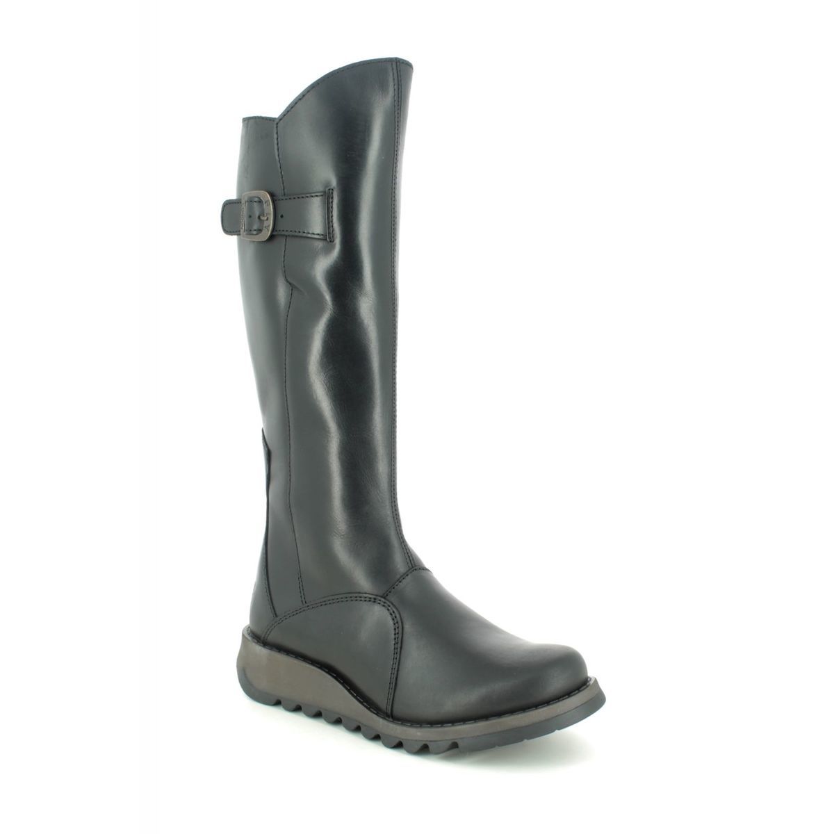 Fly London Moltwo Black Leather Womens Knee-High Boots P142912 In Size 36 In Plain Black Leather