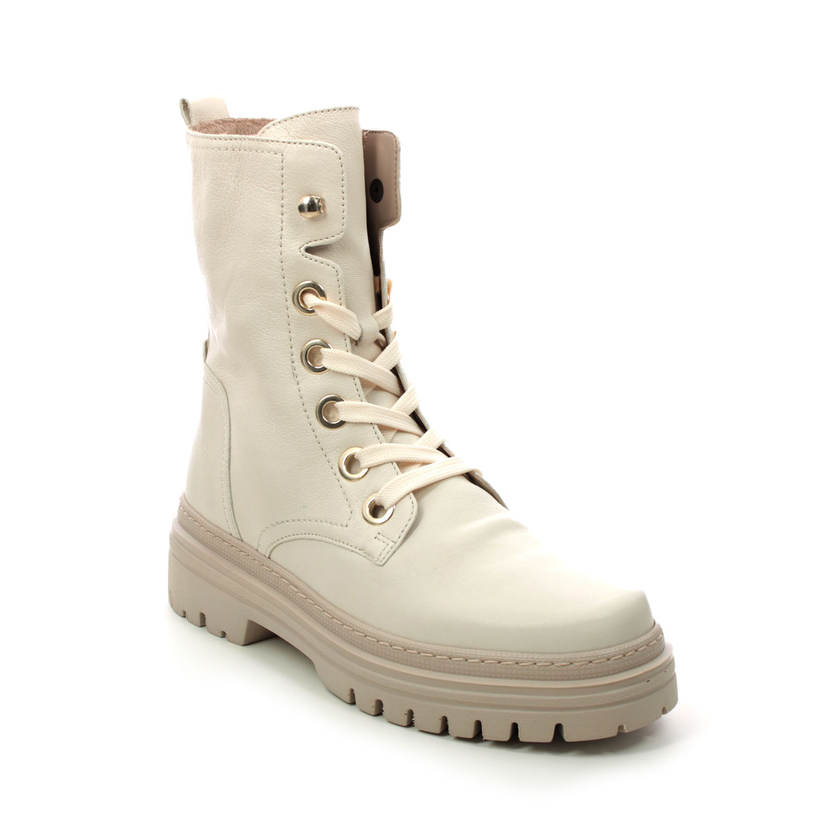 Gabor Genoa  Lace Off White Womens Biker Boots 91.721.21 In Size 7 In Plain Off White  Womens Ankle Boots In Soft Off White Leather