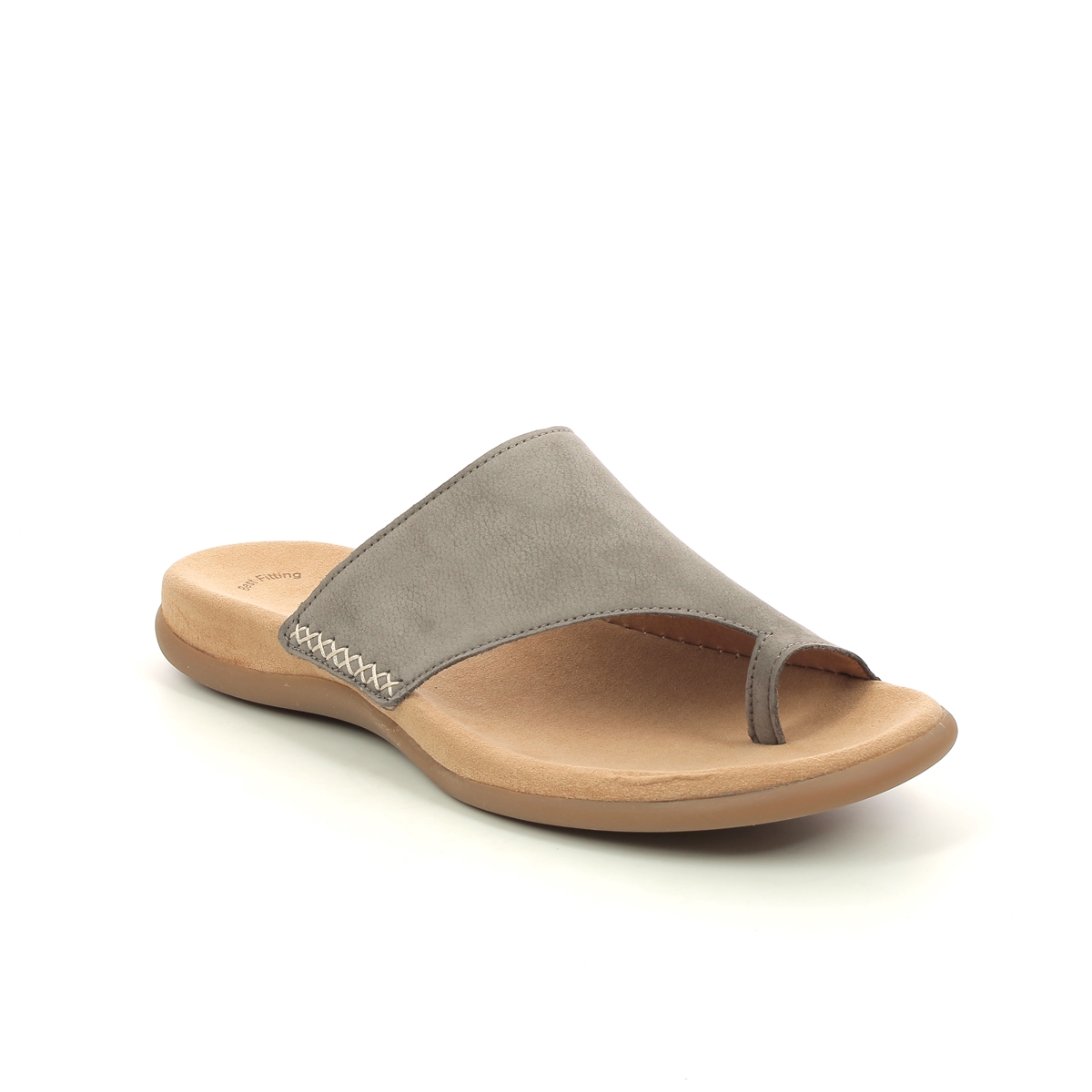 Gabor Lanzarote Taupe Nubuck Womens Toe Post Sandals 03.700.13 In Size 42 In Plain Taupe Nubuck  Womens Comfortable Sandals In Soft Taupe Nubuck Leath
