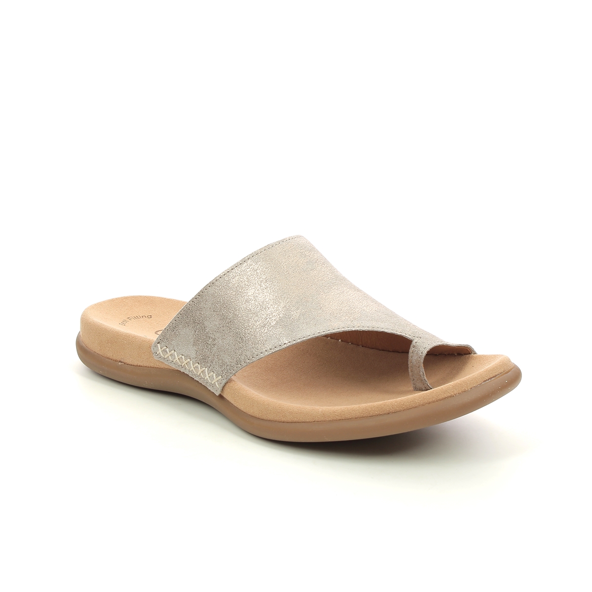 Gabor Lanzarote Beige Gold Womens Toe Post Sandals 63.700.62 In Size 40 In Plain Beige Gold  Womens Comfortable Sandals In Soft Beige Gold Leather