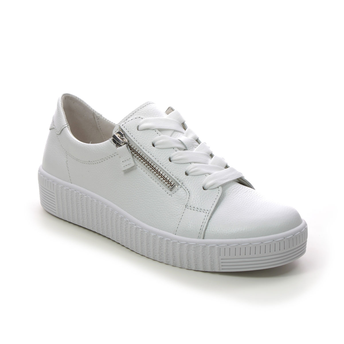 Gabor Wisdom White Leather Womens Trainers 23.334.21 In Size 3.5 In Plain White Leather  Womens Trainers In Soft White Leather Leather