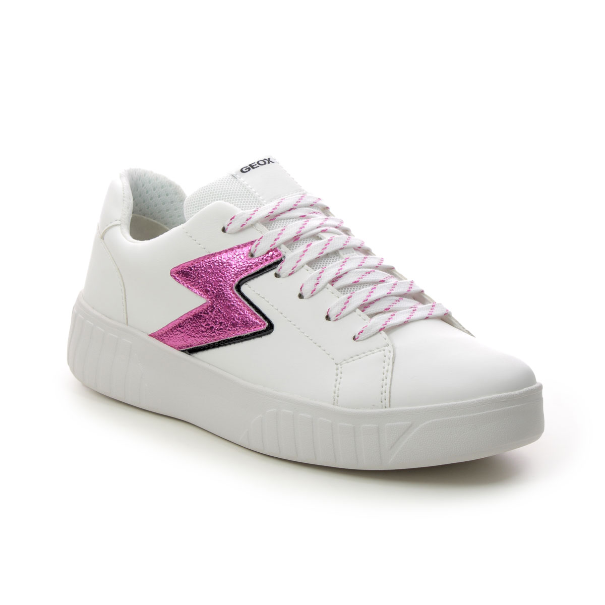 Geox Mikiroshi Lace White Pink Kids girls trainers J45DVA-C0563 in a Plain Man-made in Size 36