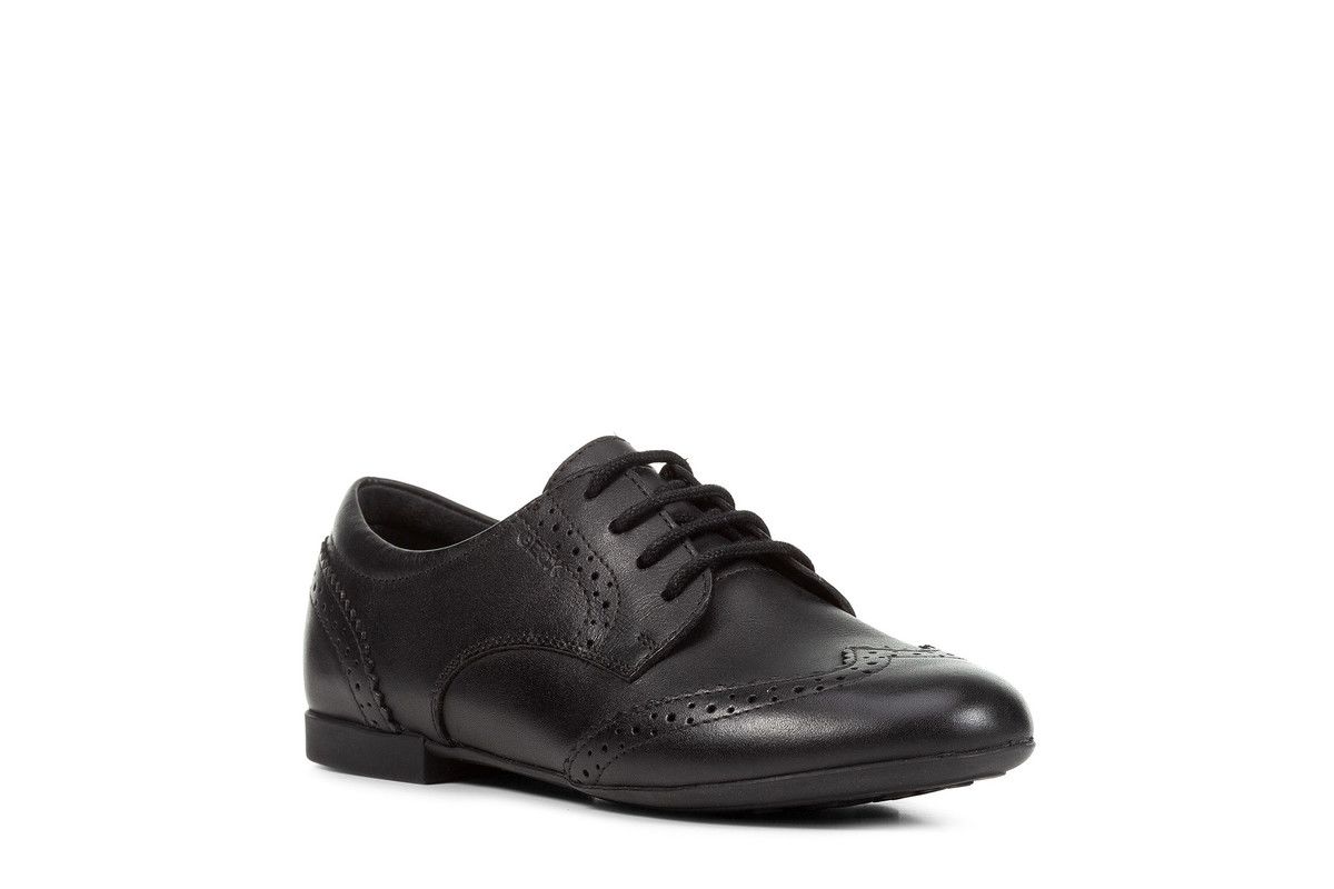 Geox - Plie Lace Brogue (Black Leather) J0455B-C9999 In Size 39 In Plain Black Leather For School For kids