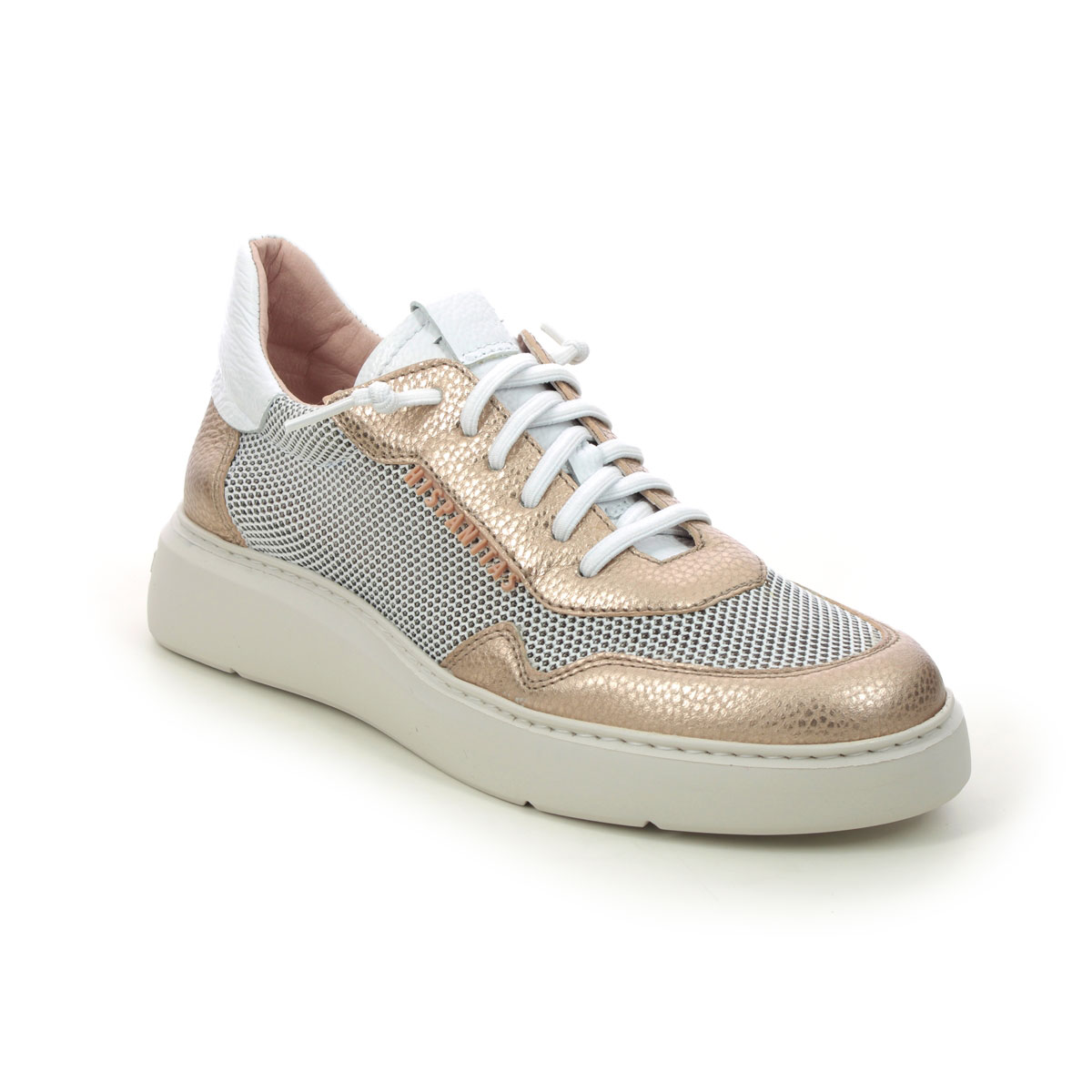 Hispanitas Oceania Wedge Gold Womens trainers HV243412-B02 in a Plain Leather and Textile in Size 38