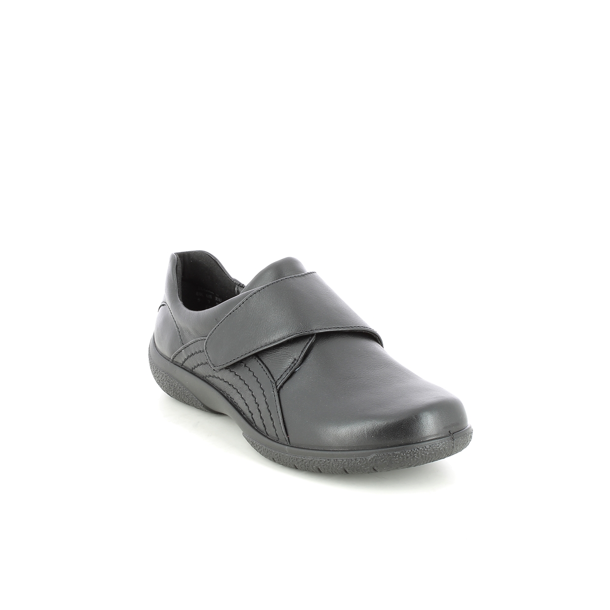 Hotter Sugar 2 Wide Black leather Womens Comfort Slip On Shoes 12011-30 in a Plain Leather in Size 7