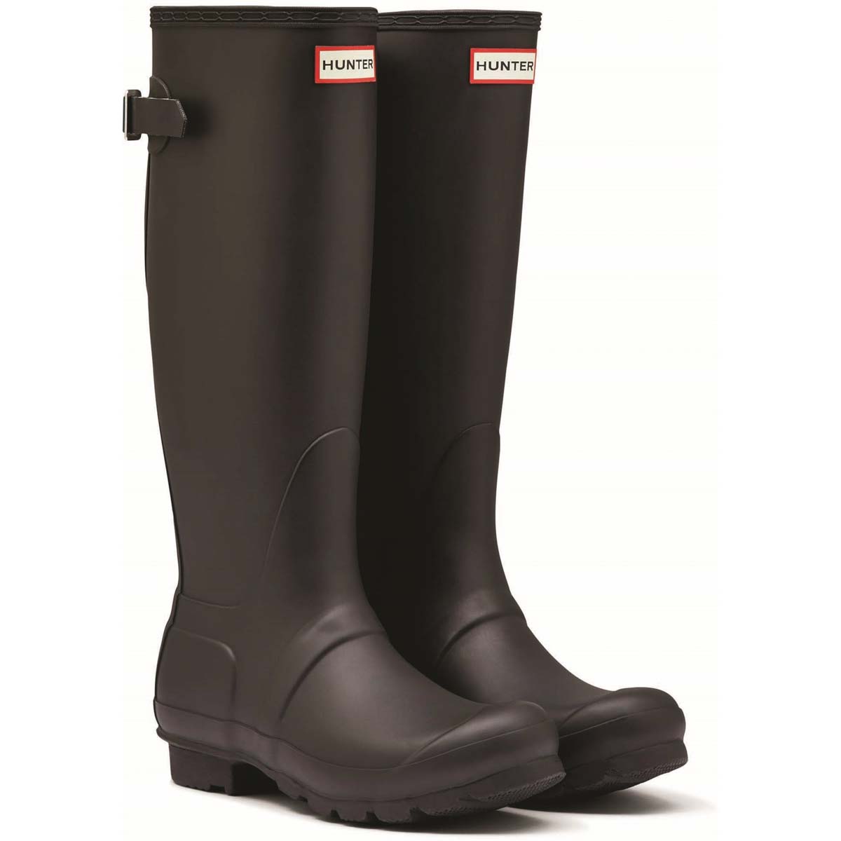 Hunter Original Tall Back Adjustable Black Womens Wellingtons WFT1001RMA in a Plain Man-made in Size 4