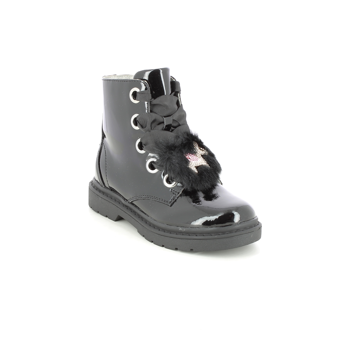 Lelli Kelly Pom Pom Unicorn Black patent Kids Girls boots LK4520-FB01 in a Plain  in Size 26