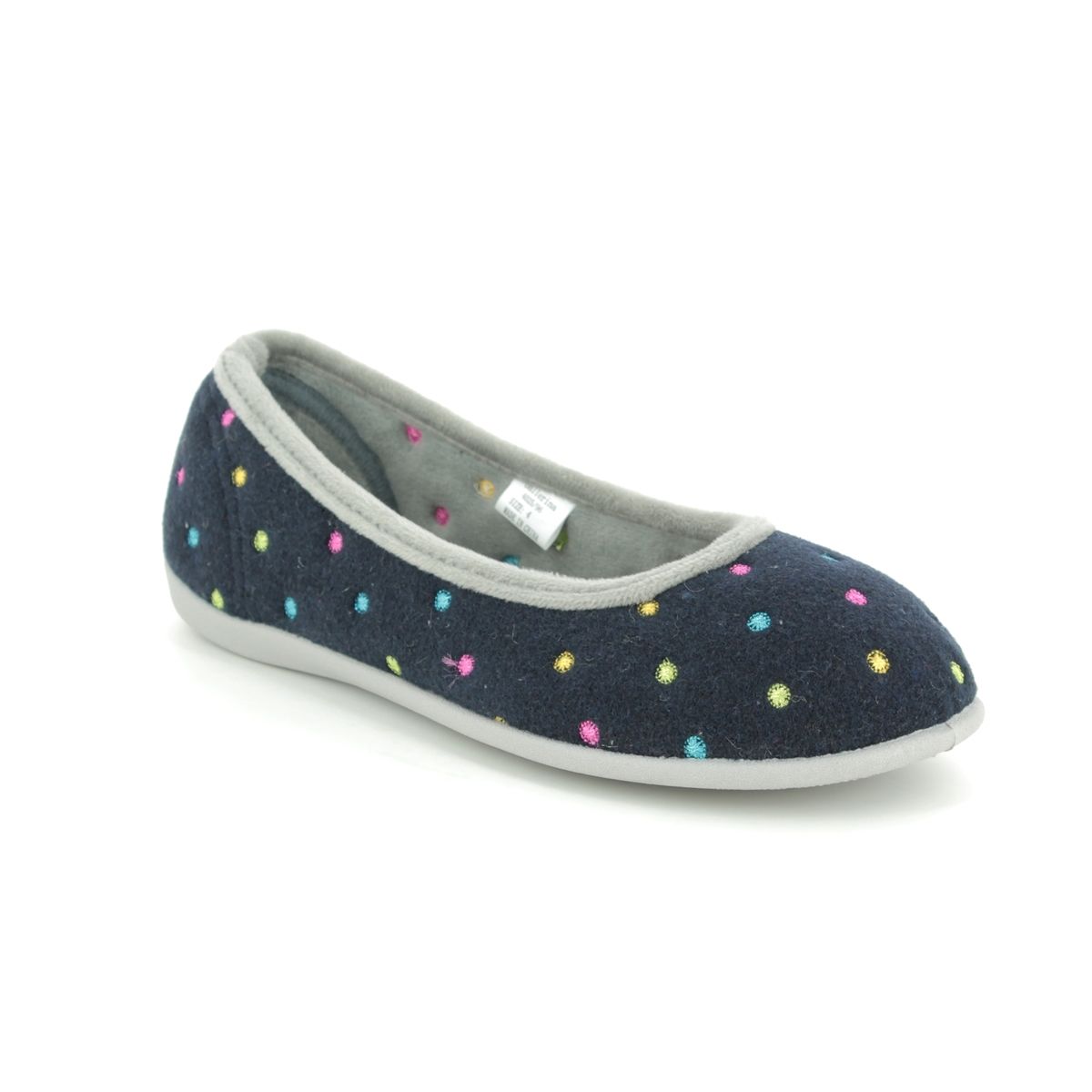 Padders Ballerina E Fit Navy Womens slippers 4025-96 in a Spotted Textile in Size 4