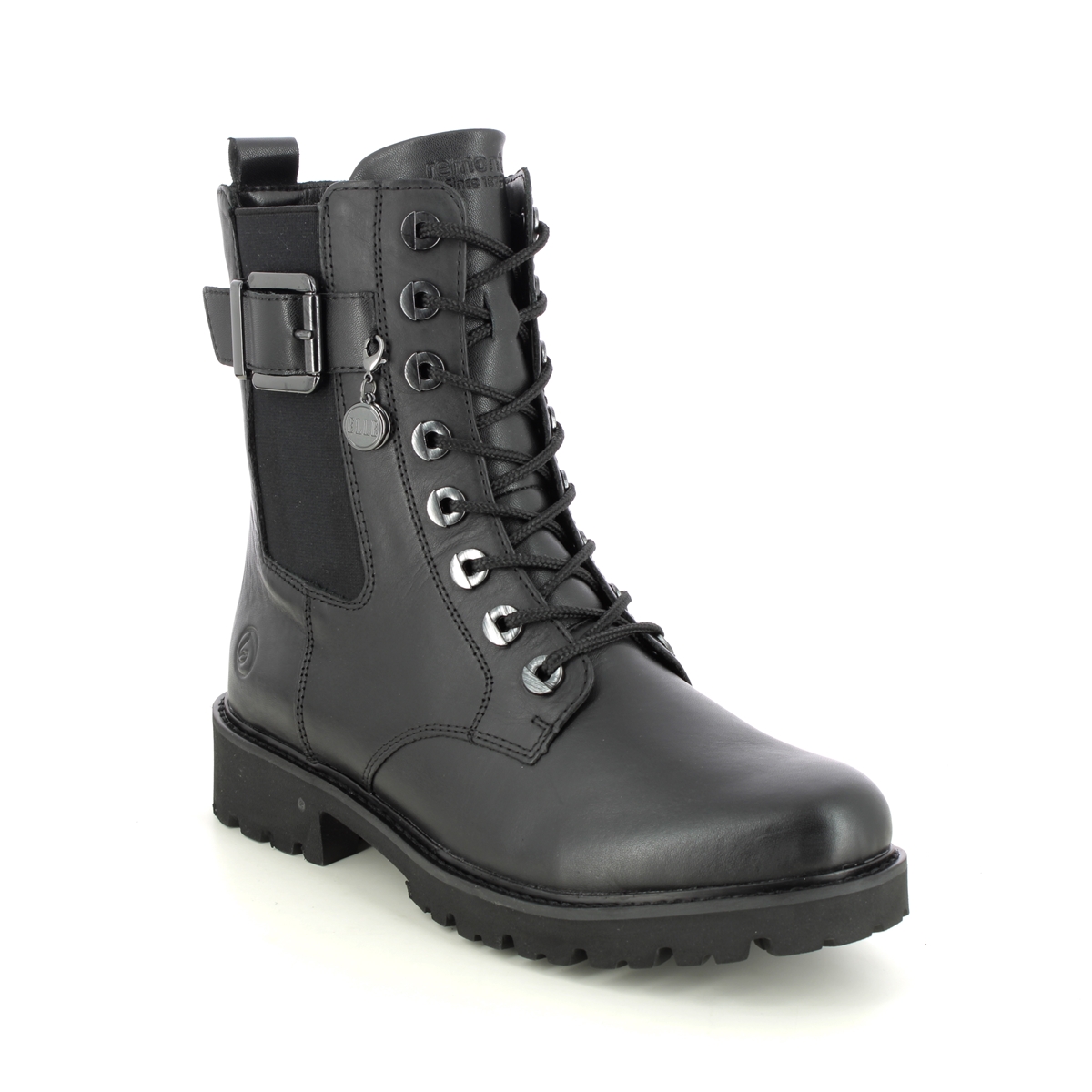 Remonte Doclachel Elle Black Leather Womens Biker Boots D8668-00 In Size 39 In Plain Black Leather