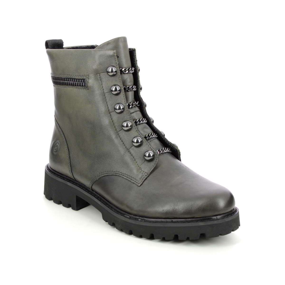 Remonte Docland Olive Leather Womens Biker Boots D8670-52 In Size 41 In Plain Olive Leather