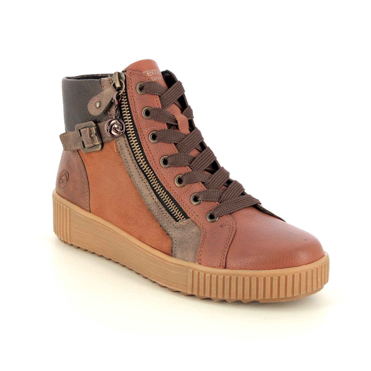 Remonte Durlozip Elle Tan Leather Womens Hi Tops R7997-24 In Size 38 In Plain Tan Leather