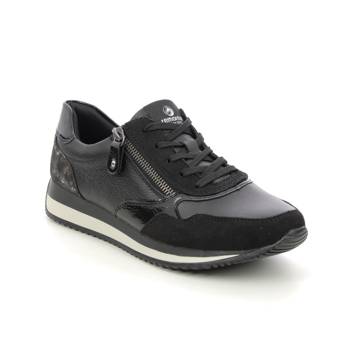Remonte Edith  Lite Black Leather Womens Trainers D0H01-01 In Size 37 In Plain Black Leather