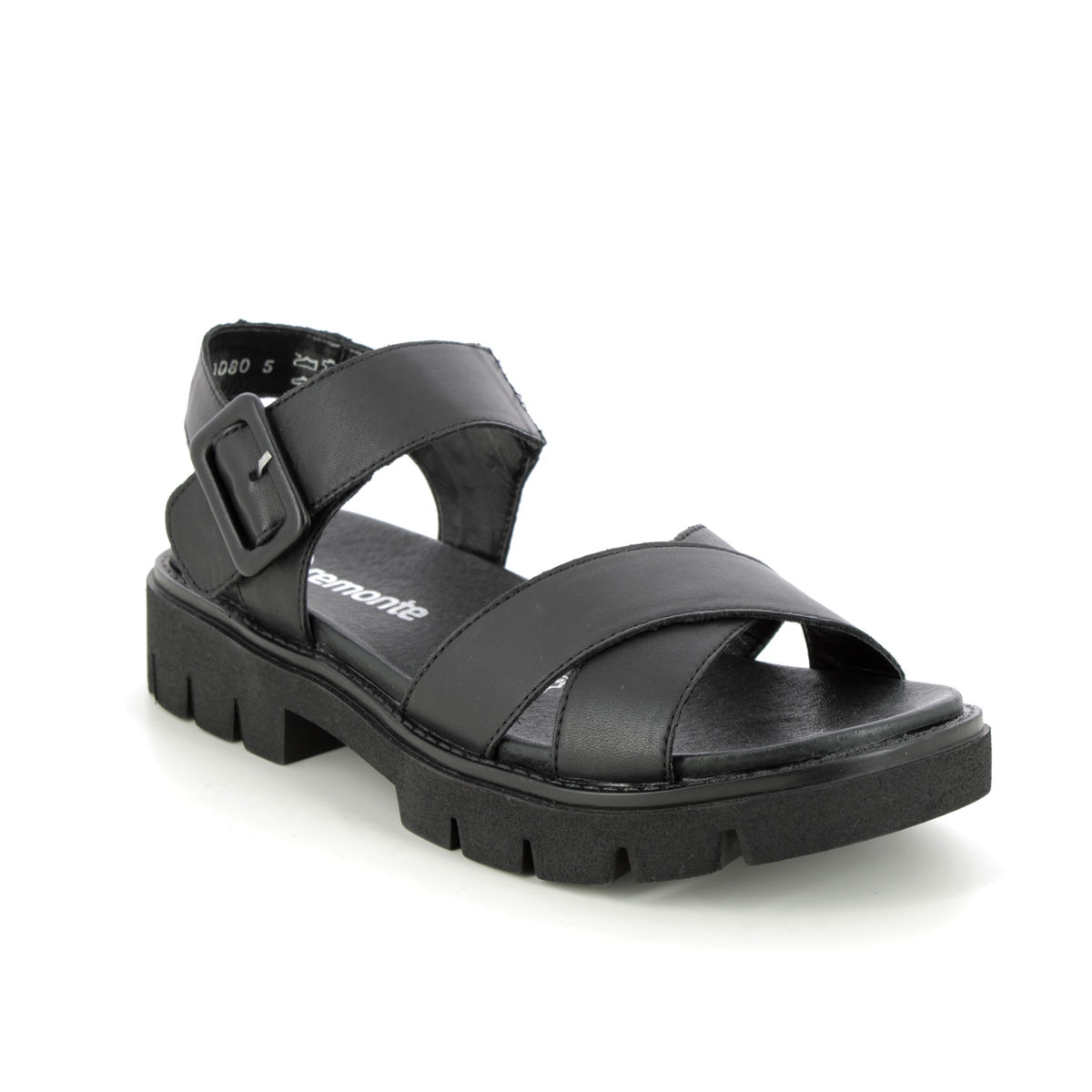 Remonte Odeon Black Leather Womens Flat Sandals D7950-00 In Size 38 In Plain Black Leather