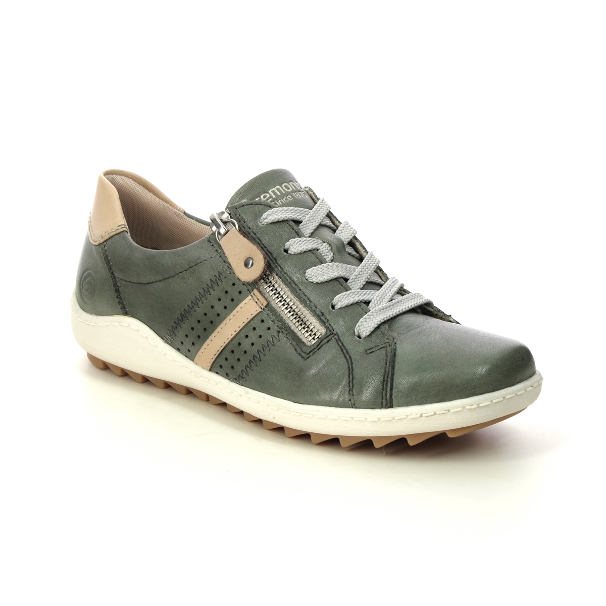 Remonte R1432-52 Zigzip 1 Khaki Leather Womens lacing shoes in a Plain Leather and Man-made in Size 42