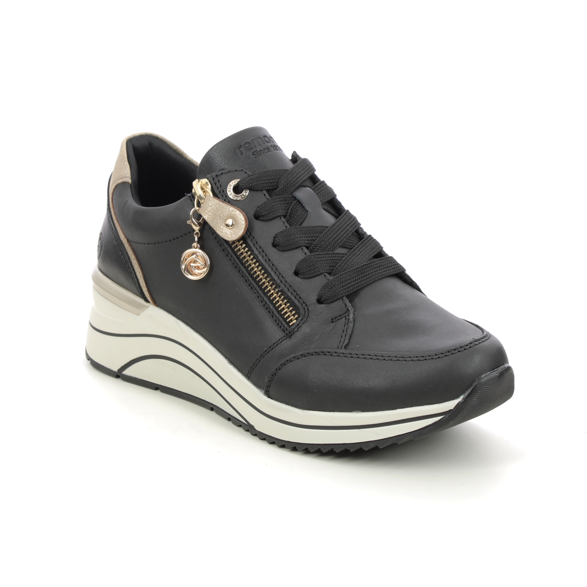 Remonte Ranzip Wedge Black Leather Womens Trainers D0T03-01 In Size 40 In Plain Black Leather