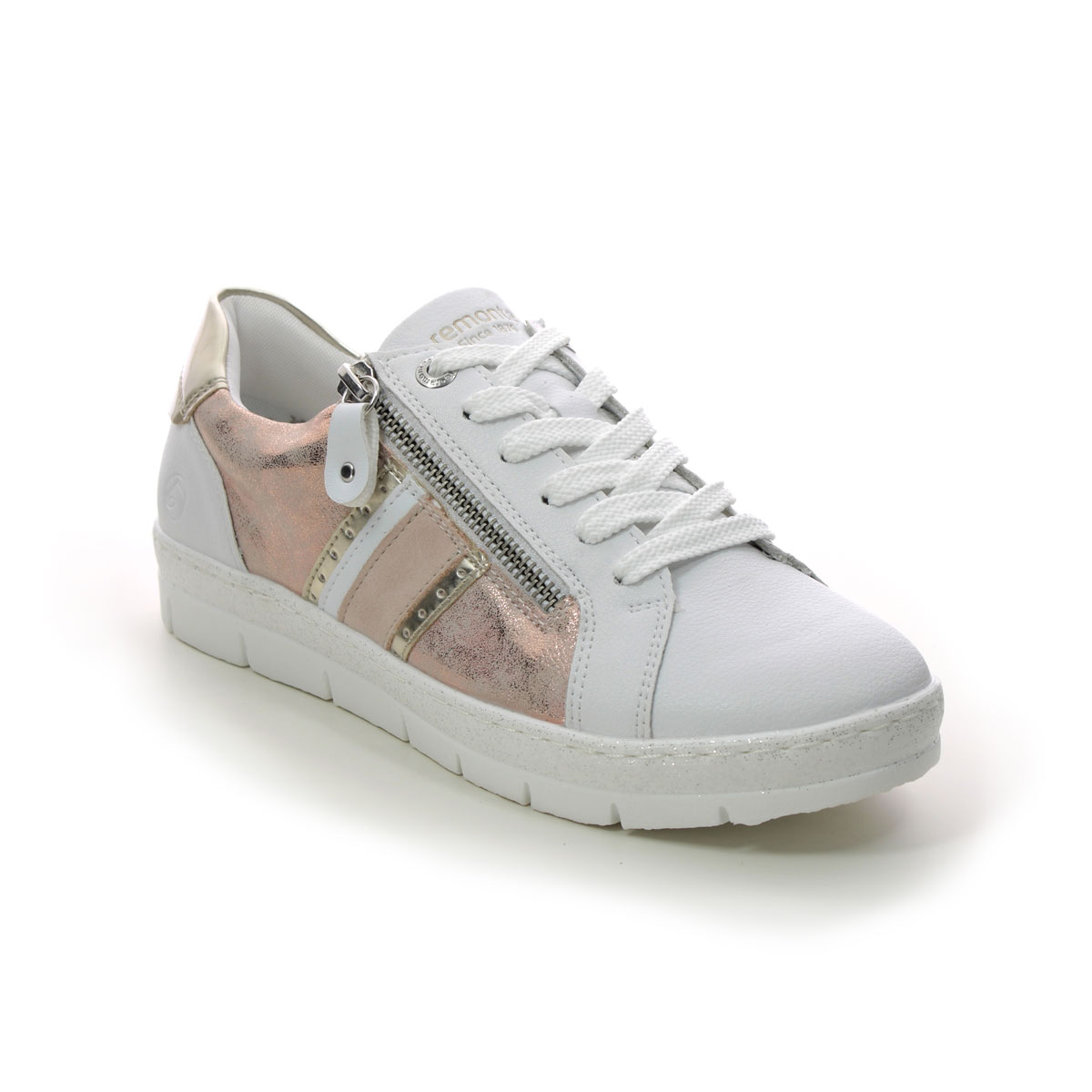 Remonte Ravenna 11 White Rose Gold Womens Trainers D5827-90 In Size 39 In Plain White Rose Gold