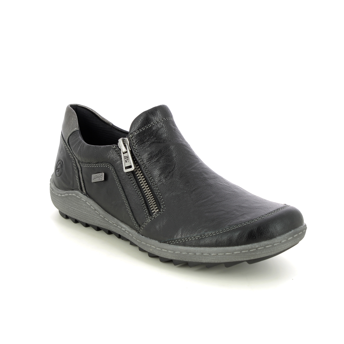 Remonte Zigshu Slip Tex Black Leather Womens Comfort Slip On Shoes R1428-03 In Size 41 In Plain Black Leather