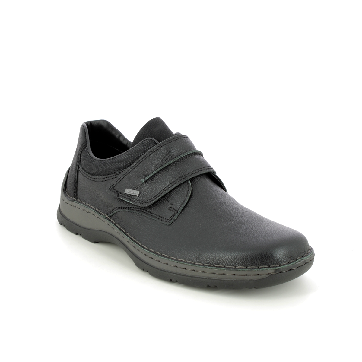 Rieker Antonvel 05 Black Leather Mens Riptape Shoes 05358-01 In Size 46 In Plain Black Leather