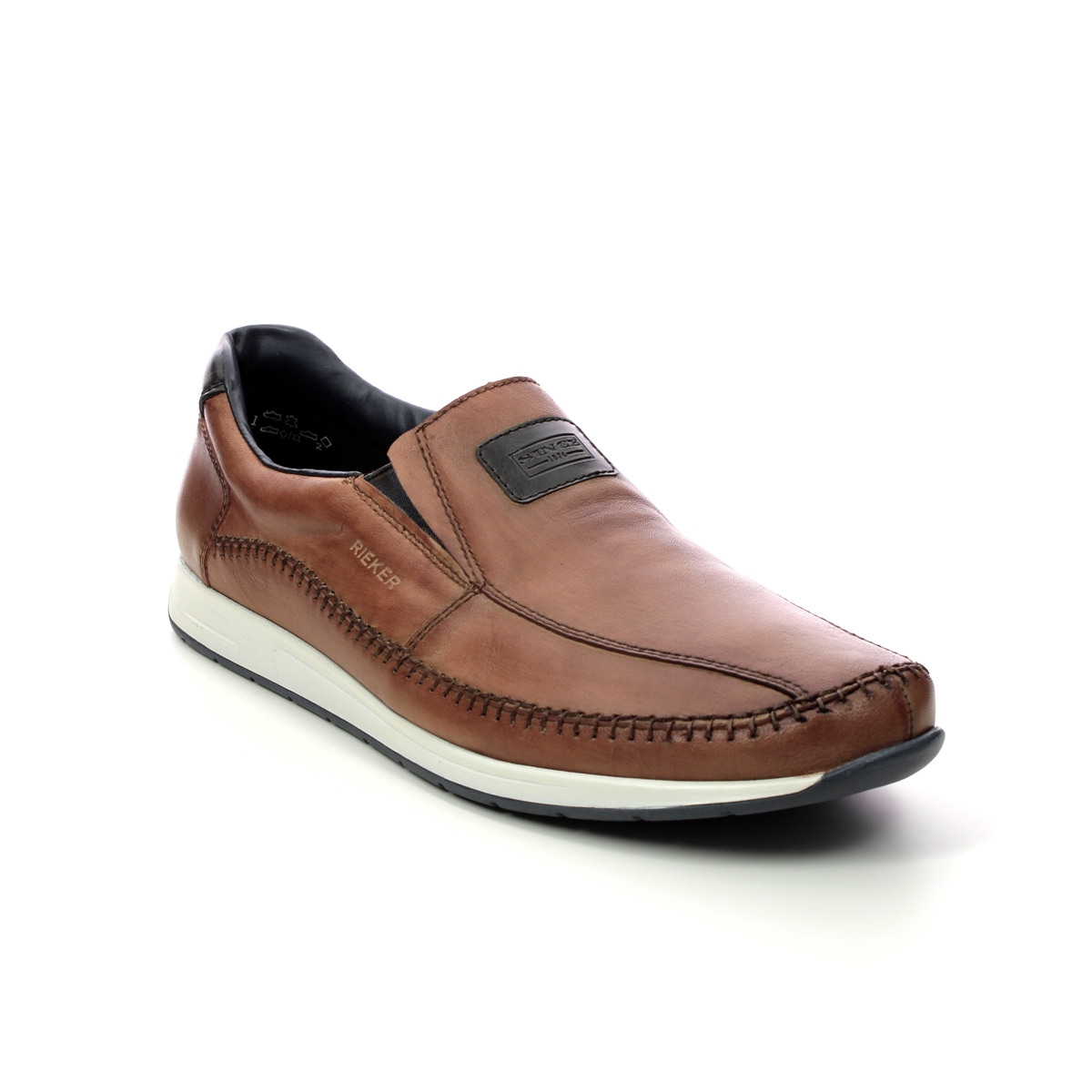Rieker Slowslip Tan Leather Mens Slip-On Shoes 11962-25 In Size 44 In Plain Tan Leather