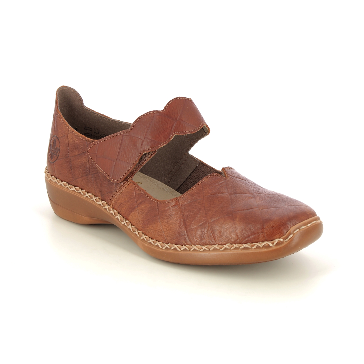Rieker Dorisbar Tan Leather Womens Mary Jane Shoes 41398-22 In Size 38 In Plain Tan Leather