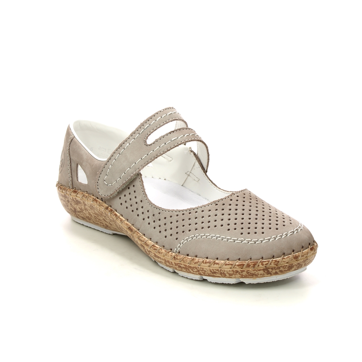 Rieker Cindersi Light Grey Leather Womens Mary Jane Shoes 44885-40 In Size 40 In Plain Light Grey Leather