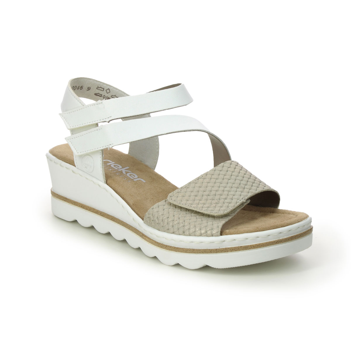 Rieker 67454-80 White Light Gold Womens Wedge Sandals in a Plain Man-made in Size 41