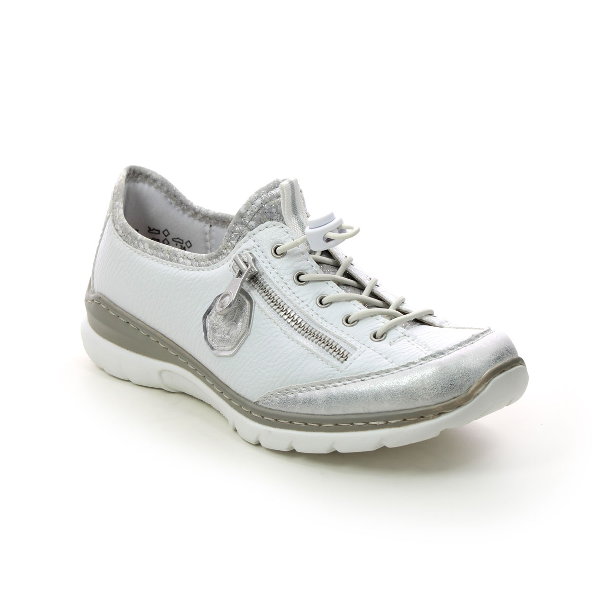 Rieker Memosil White Silver Womens Lacing Shoes L3263-80 In Size 42 In Plain White Silver