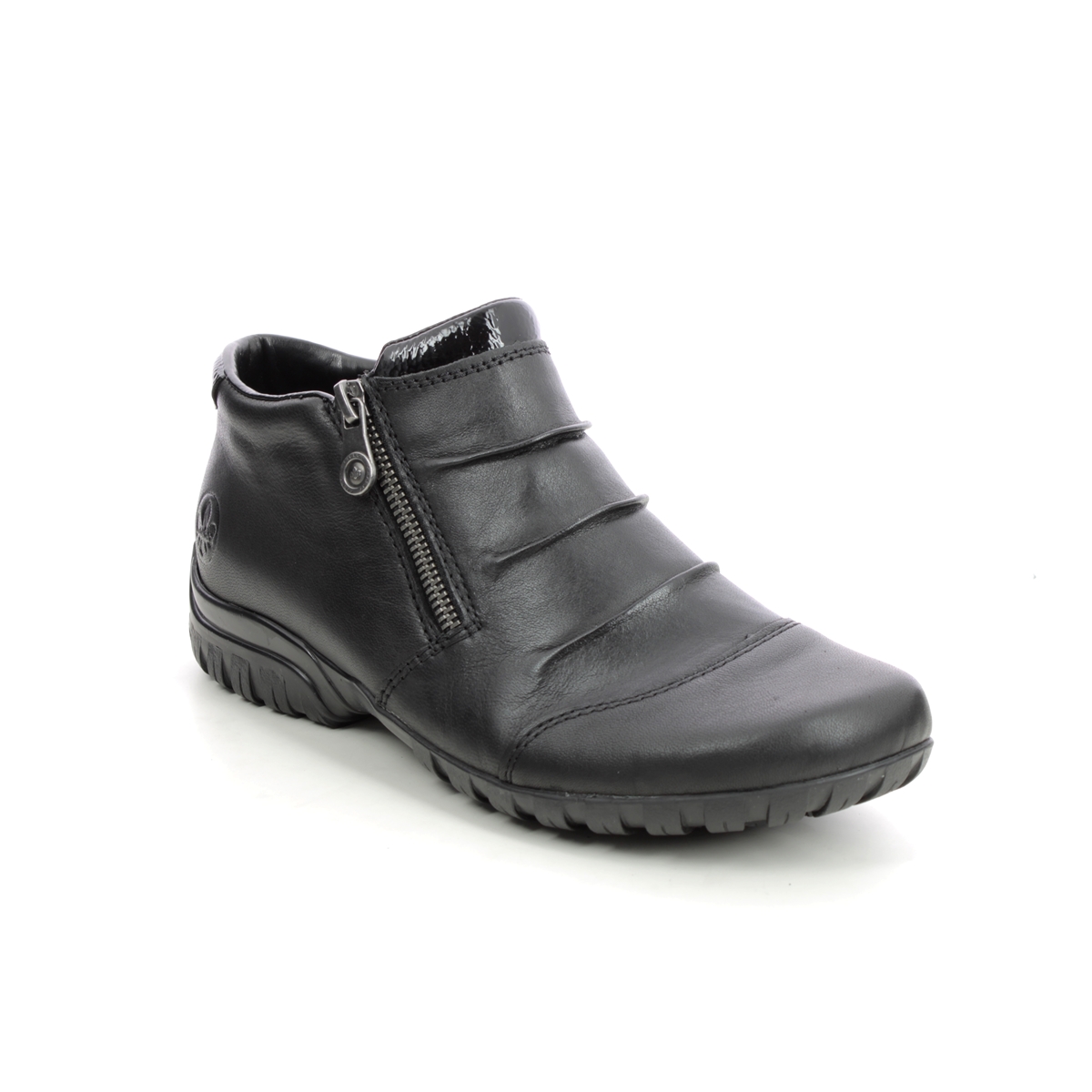 Rieker Birbopin Black Leather Womens Ankle Boots L4671-00 In Size 41 In Plain Black Leather