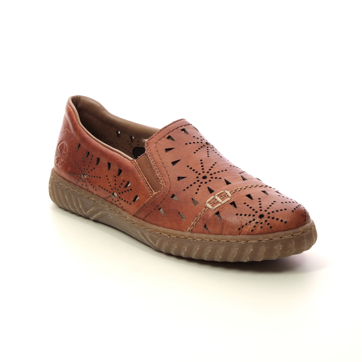 Rieker Roselle Tan Leather Womens Comfort Slip On Shoes N0967-22 In Size 39 In Plain Tan Leather