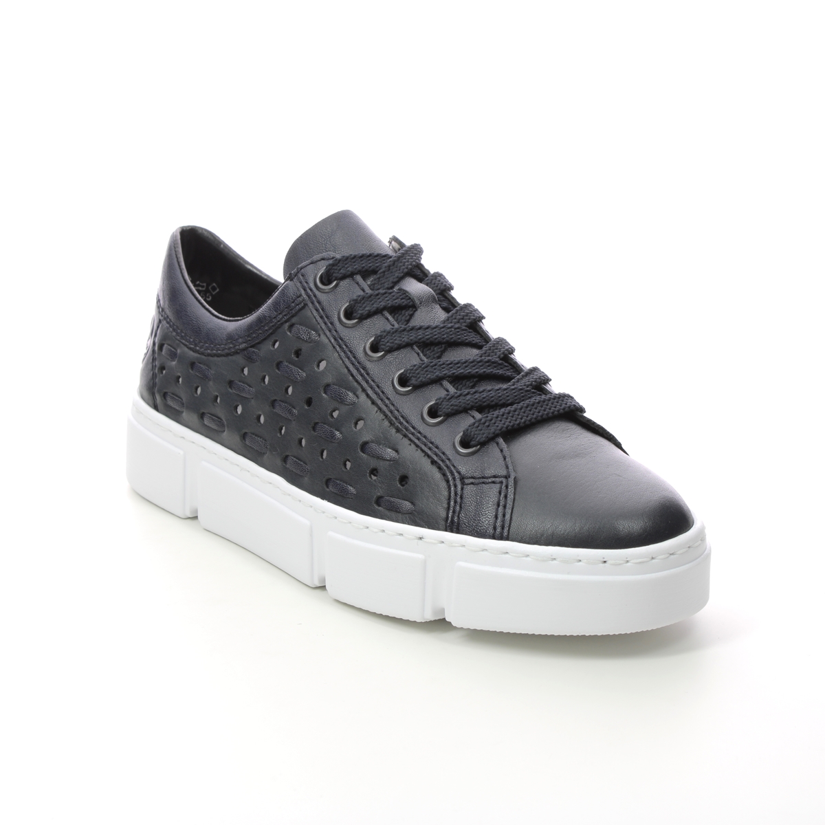 Rieker Hagen Navy Leather Womens Trainers N5918-14 In Size 41 In Plain Navy Leather